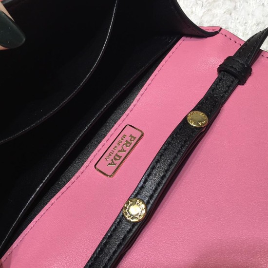 Prada Cahier Shoulder Bag Rose Pink And Black Calfskin Floral Motif With Synthetic Crystals Gold Hardware