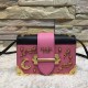 Prada Cahier Shoulder Bag Rose Pink And Black Calfskin Floral Motif With Synthetic Crystals Gold Hardware