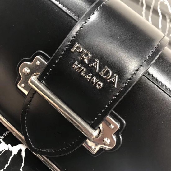 Prada Cahier Shoulder Bag Black Calfskin Silver Hardware 2 Colors