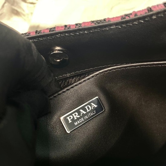 Prada Cleo Black Pink Jacquard Knit And Leather Bag 1BC499