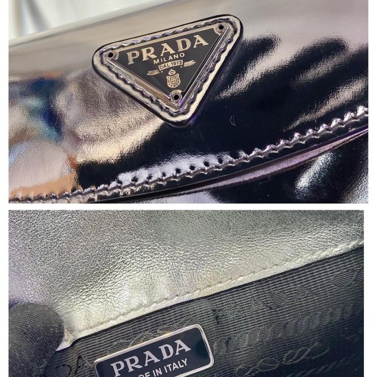 Prada Cleo Silver Brushed Leather Mini Bag 1BH188
