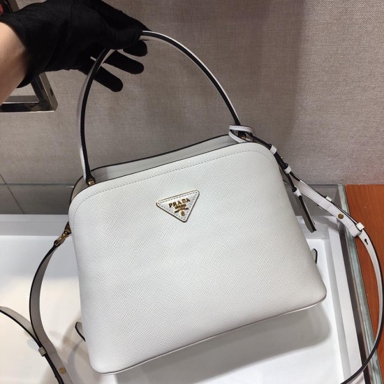 Prada Medium White Saffiano Leather Matinee Bag 1BA282