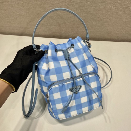 Prada Duet Re-Nylon Bucket Bag In Plaid Pattern1BH038 22.5cm