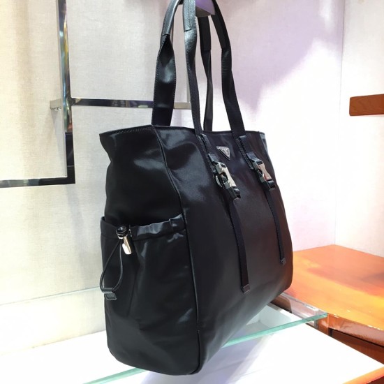 Prada Black Re-Nylon And Saffiano Leather Tote 2VG042