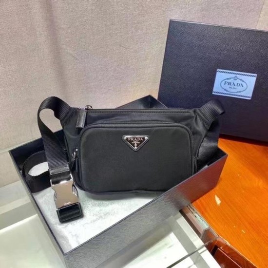 Prada Black Re-Nylon And Saffiano Leather Shoulder Bag 2VH128