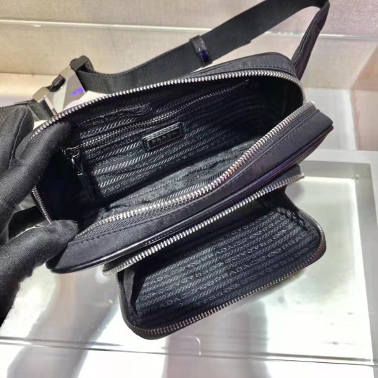 Prada Black Re-Nylon And Brushed Leather Belt Bag 2VL977