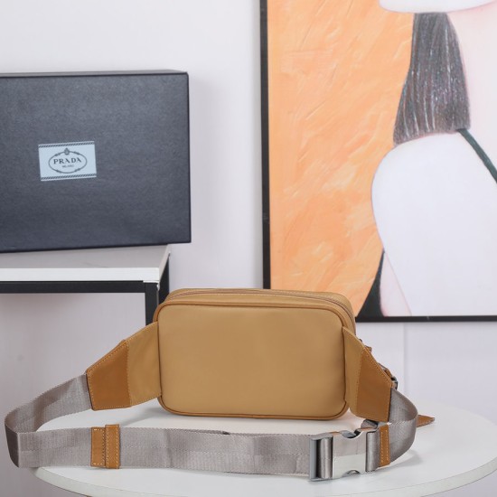 Prada Yellow Re-Nylon And Tan Saffiano Leather Belt Bag 2VL977