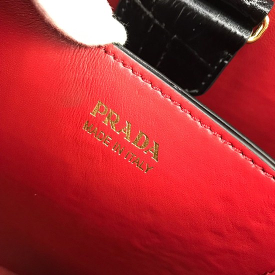 Prada Black And Fiery Red Crocodile Leather Prada Panier Bag