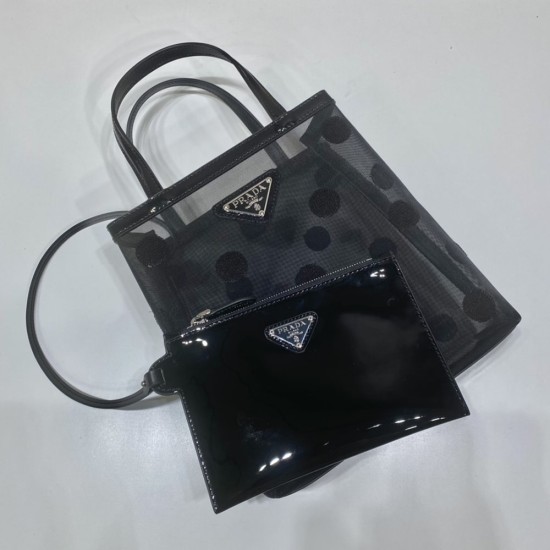 Prada Black Polka-Dot Mesh And Leather Tote Bag