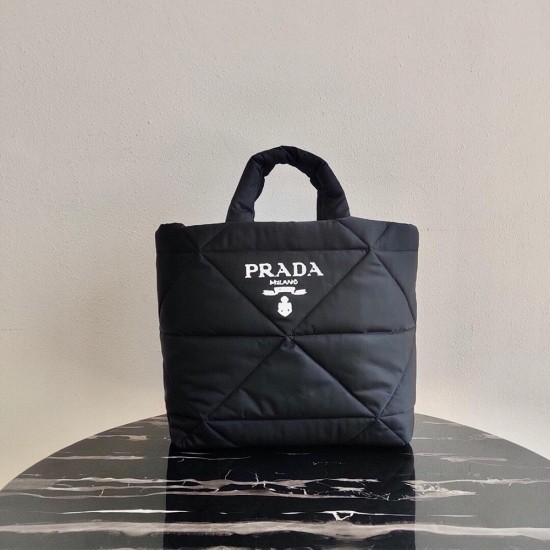 Prada White Printed Black Re-Nylon Tote Bag 2VG082