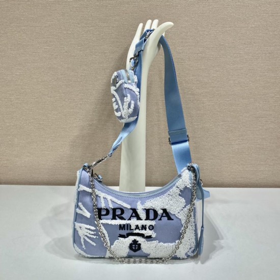 Prada Re-Edition 2006 Embroidered Drill Shoulder Bag 1BH204