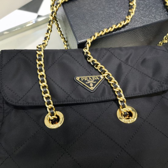 Prada Nylon Vintage Chain Bag With Patchwork 25cm 22cm 19cm 2 Colors 1BD620 1BD625 1BD623