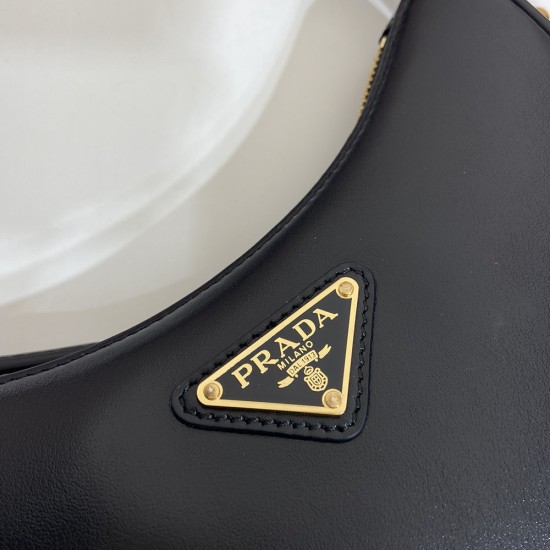 Prada Arqué Leather Moon Shoulder Bag In Sleek Leather 18cm 22.5cm 3 Colors