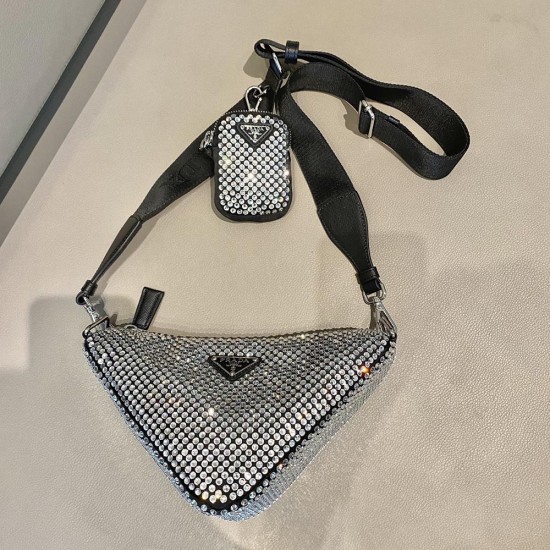 Prada Leather Prada Triangle Shoulder Bag With Artificial Crystals 1BG190