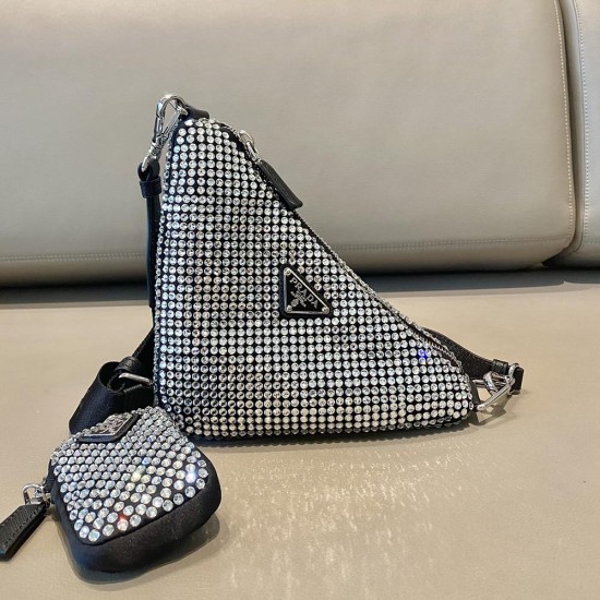 Prada Leather Prada Triangle Shoulder Bag With Artificial Crystals 1BG190