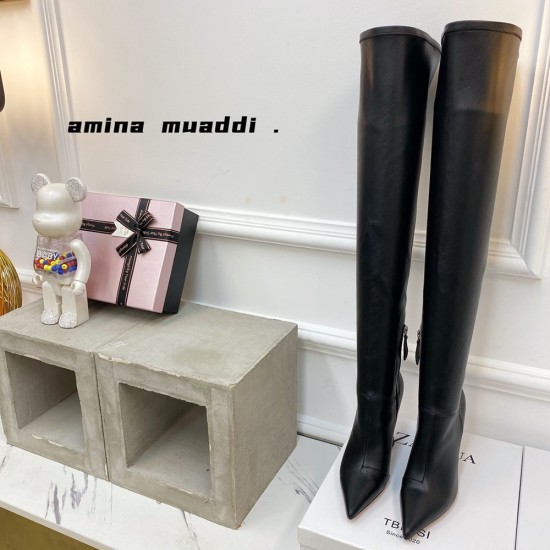 Amina Muaddi High Boots In Calfskin 5 Colors