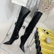 Amina Muaddi High Boots In Calfskin 4 Colors