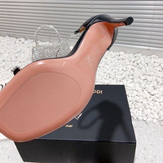 Amina Muaddi Crystal-Strap Patent Leather Sandals