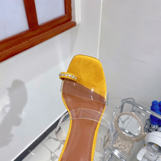 Amina Muaddi Transparent PVC And Suede Crystal Embellished Mules 3 Colors