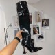Amina Muaddi Crystal High Boots In Patent Leather With Zipper