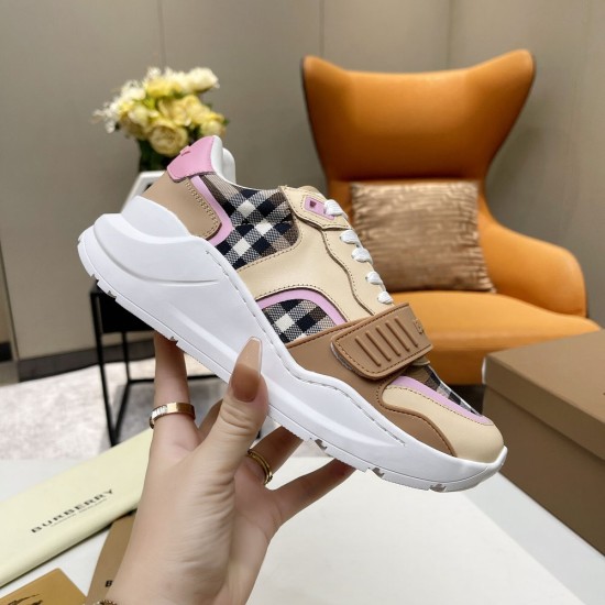Burberry Check Cotton and Leather Sneakers 22 Colors