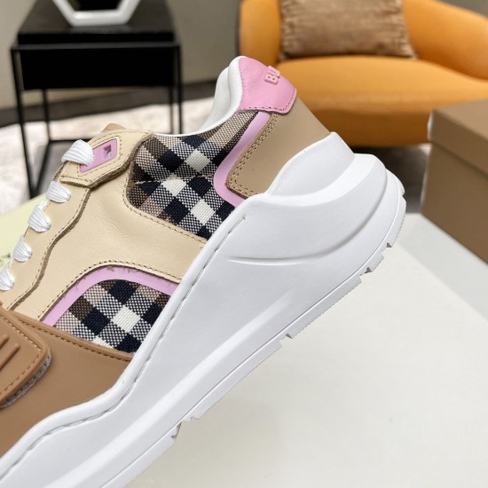 Burberry Check Cotton and Leather Sneakers 22 Colors