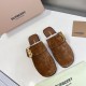 Burberry Monogram Detail Shearling Lined Suede Mule 2 Colors