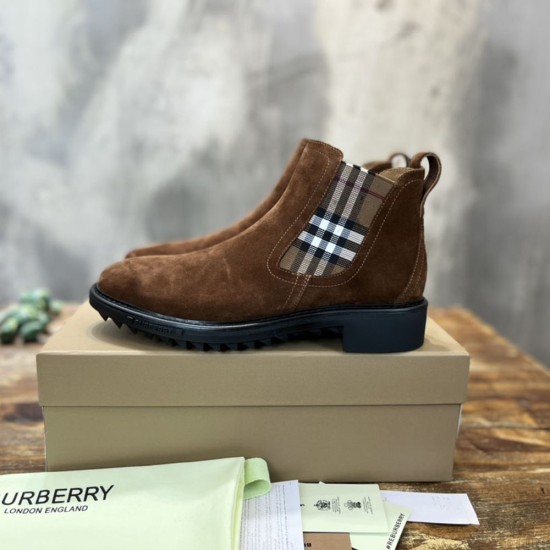 Burberry Men's Vintage Check Detail Suede Chelsea Boots 2 Colors