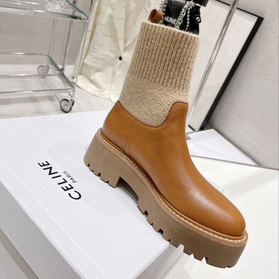 Celine Ankle Boots In Calfskin With Sweater Knitting Upper 2 Colors