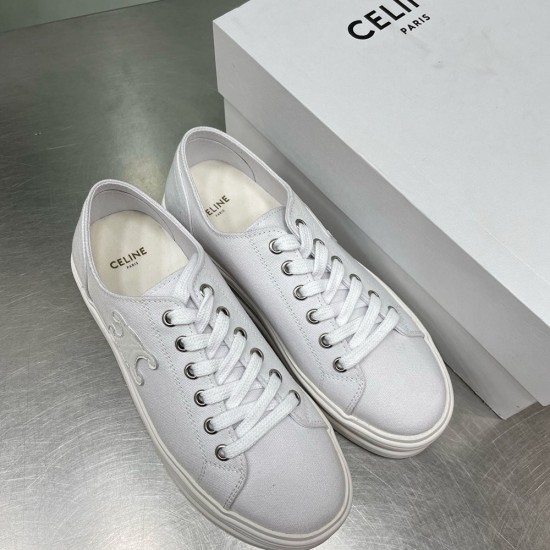 Celine Jane Low Lace-Up Sneakers In Canvas And Calfskin 4 Colors