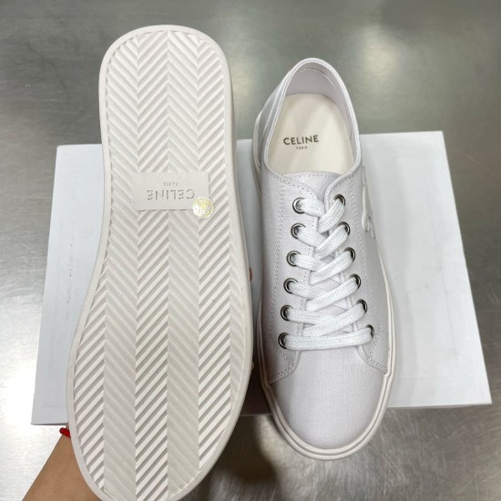 Celine Jane Low Lace-Up Sneakers In Canvas And Calfskin 4 Colors