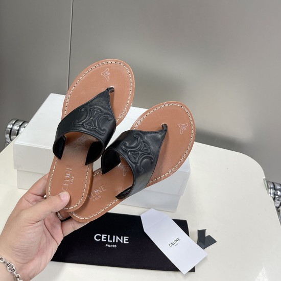 Celine Triomphe Flat Thong In Calfskin 2 Colors