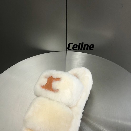 Celine Fur Slides Triomphe Open Slide In Shearling 6 Colors