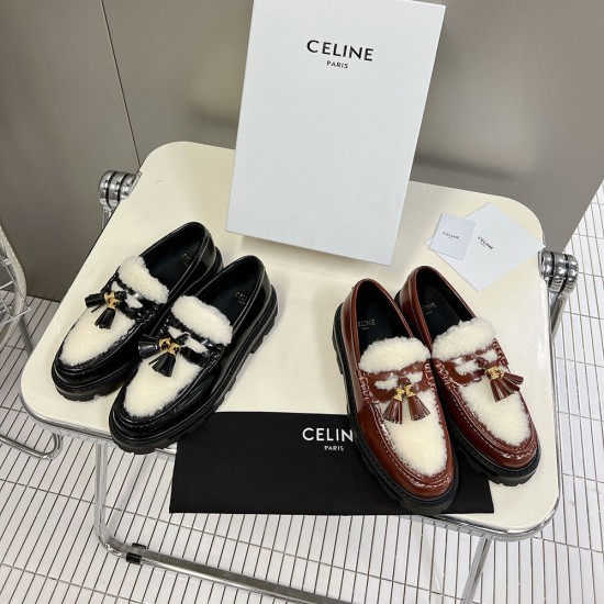 Celine Margaret Loafer With Tassels In Polished Bull And Shearling 2 Colors
