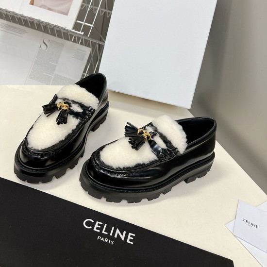 Celine Margaret Loafer With Tassels In Polished Bull And Shearling 2 Colors