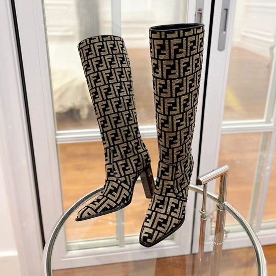 Fendi Cut High-heeled Chenille Boots 3 Colors