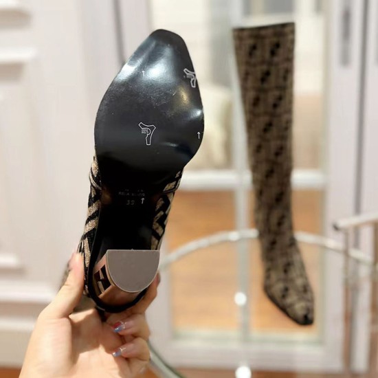 Fendi Cut High-heeled Chenille Boots 3 Colors