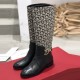 Ferragamo Knee High Boot in Calf Leather And Iconic Jacquard Fabric