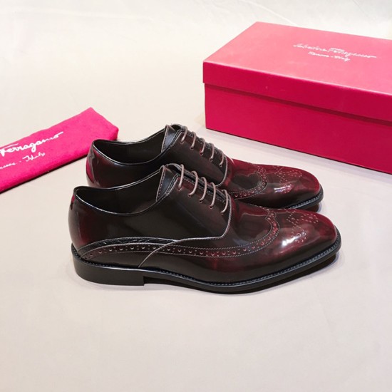 Ferragamo Lace Up Oxford Brogue Shoe In Calf Leather 2 Colors