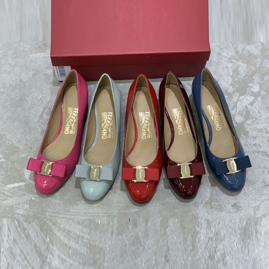 Ferragamo Vara Bow Pump Shoe In Patent Calf Leather 12 Colors