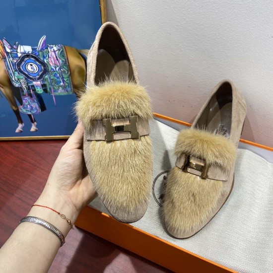 Hermes Paris Loafers With Mink Fur 5 Colors