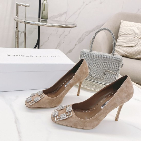 Manolo Blahnik Hangisi Suede Pumps With Square Buckle And Crystals 3 Colors