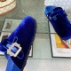 Manolo Blahnik Mules In Velvet Fabric With Square Crystal Buckle 3 Colors
