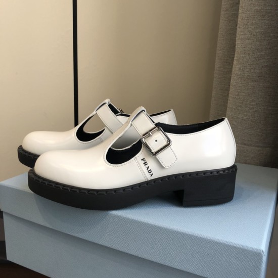 Prada Brushed-Leather Mary Jane T-strap Shoes 3 Colors