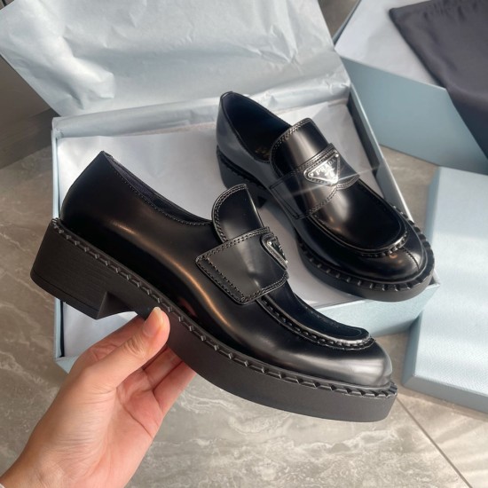 Prada Chocolate Brushed Leather Loafers 2 Colors