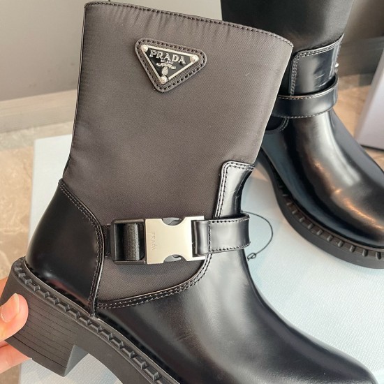 Prada Brushed Leather and Re-Nylon Booties