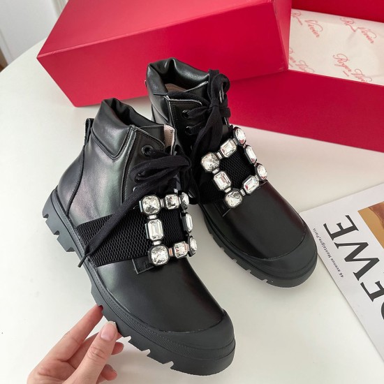 Roger Vivier Walky Viv' Lace Up Strass Buckle Booties