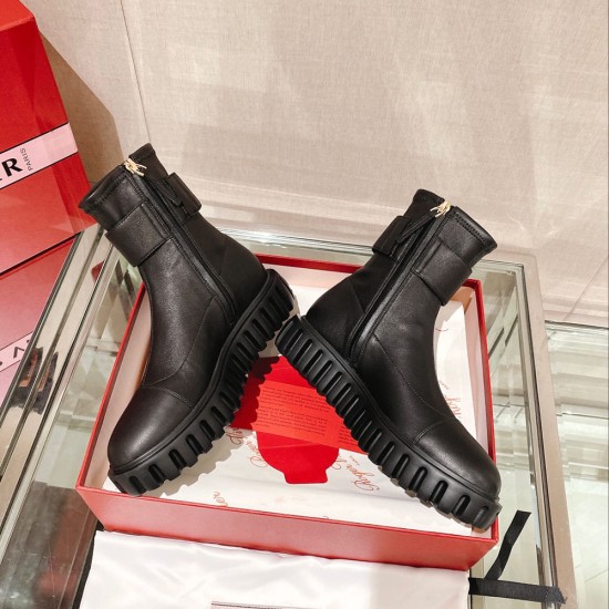 Roger Vivier Viv' Go-Thick Buckle Stretch Ankle Boots in Soft Leather 