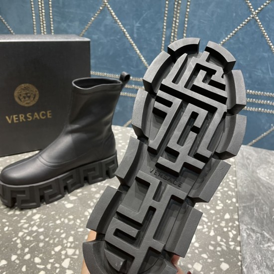 Versace Ankle Boot in Calf Leather With Graphic Greca Pattern Sole 2 Colors
