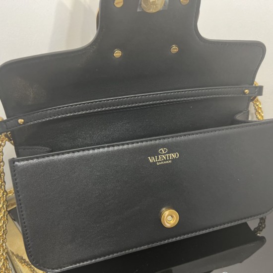 Valentino Garavani Loco Shoulder Bag in Calfskin With Metallic Vlogo Signature